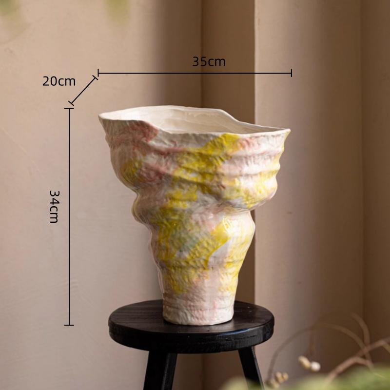 

Painted Gradient Ceramic Vase Wide-mouthed Flowerpot Handmade Porcelain Vase Flower Arrangement Accessories Home Decoration