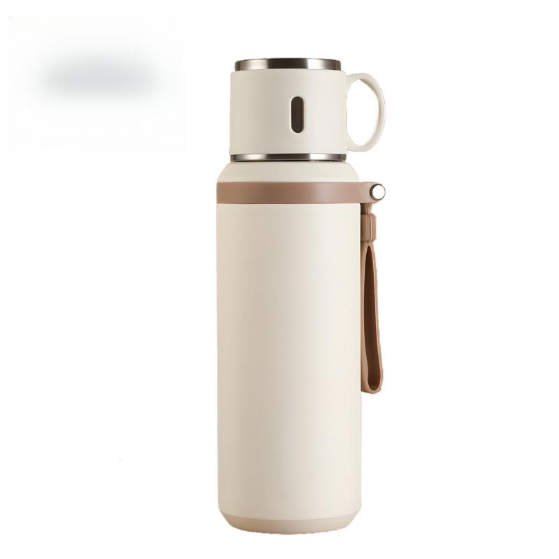 Stainless Steel Insulated Bottle With Cup Lid Tea Infuser Portable Travel Thermos Mug With Strap Leakproof 600ml 800ml For Office Outdoor Use