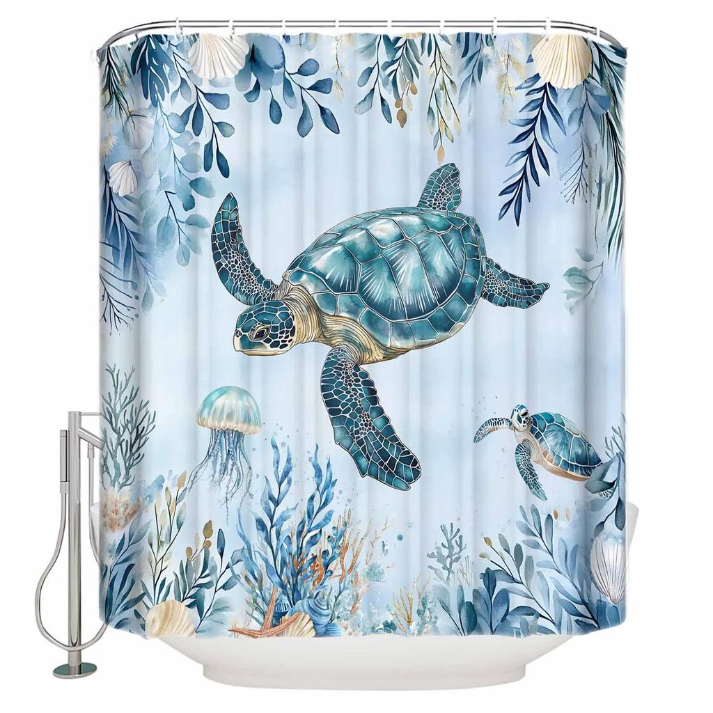 Summer Turtle Marine Life Shower Curtains Waterproof Bath Curtains Home Decor Modern Luxury Bathroom Curtain