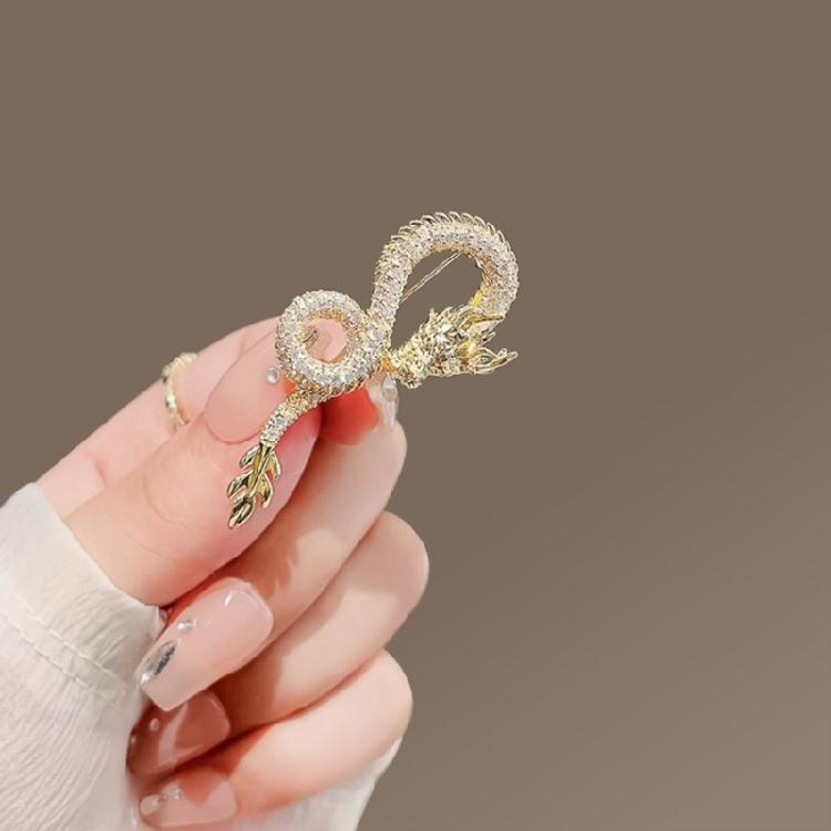 Retro Dragon Zircon Brooch Sparkling 3D Dragon Shape Badge Gothic Jewelry Gift