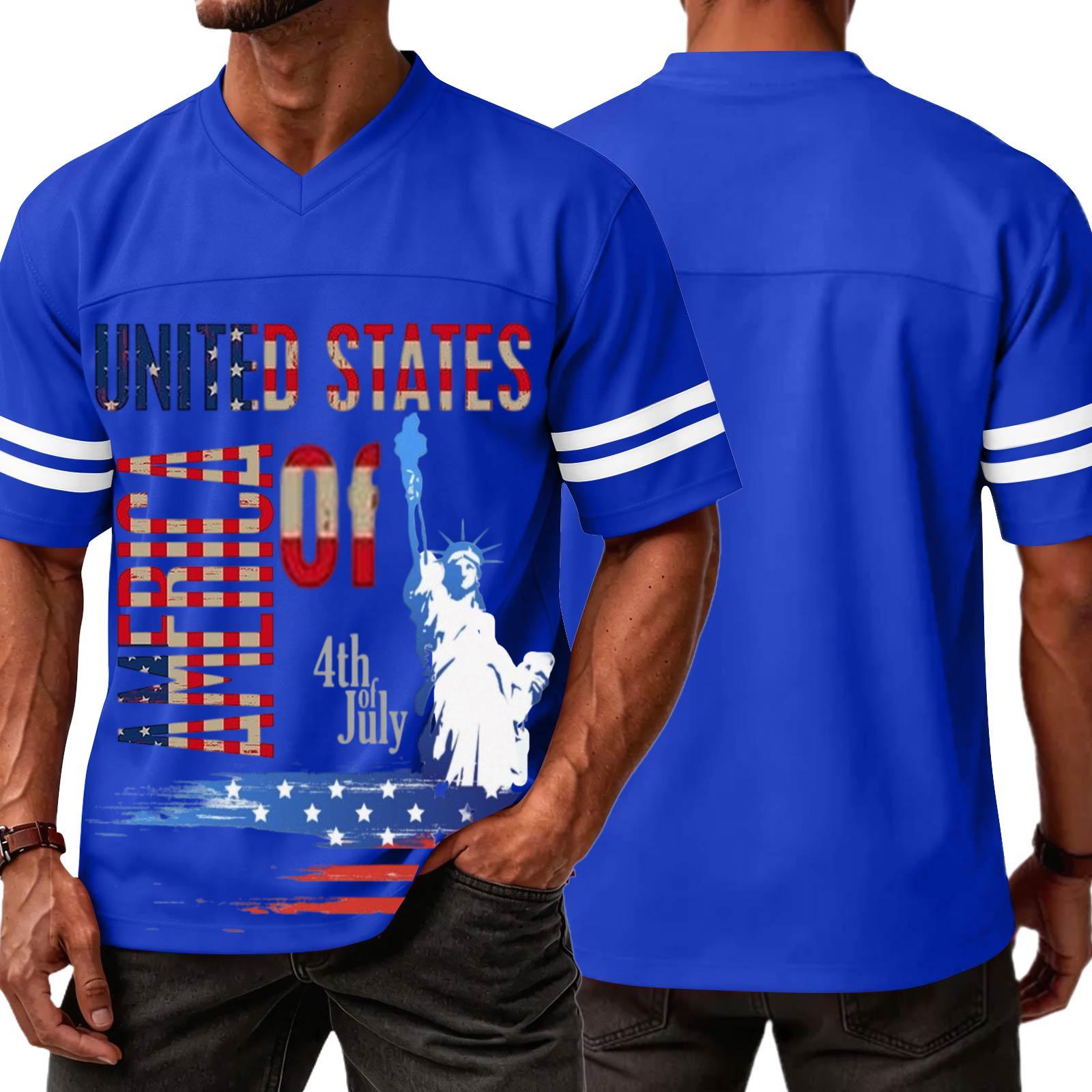 

Men s Casual V Neck Short Sleeve Sports T Shirt with Independence Day Themed Lettering United States of America 4th July Print L синий