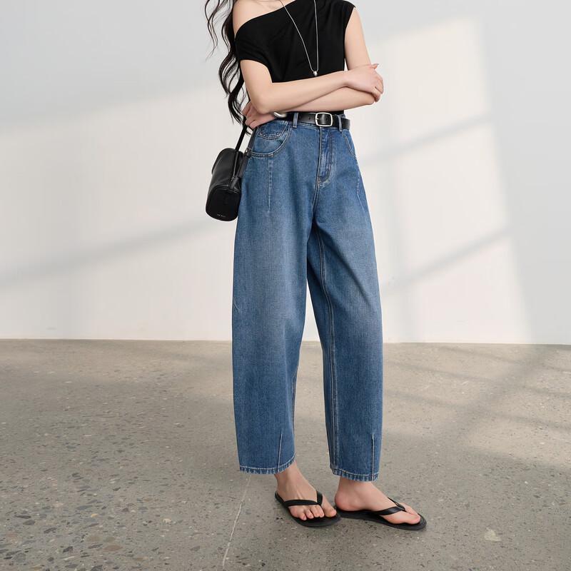 Women's Retro High-Waist Washed Loose Cropped Jeans