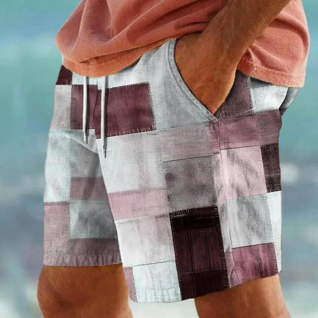Pantaloni scurți pentru surf pentru bărbați Trunchi de baie cu șnur, cu bandă elastică în talie, colorați, patchwork, cu uscare rapidă, Hawaii, ocazional, micro stretch