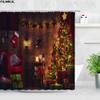 Retro olejomalba Vánoční sprchové závěsy Santa Claus Garland Xmas Tree Vintage krb Novoroční dekorace Sada koupelnových závěsů