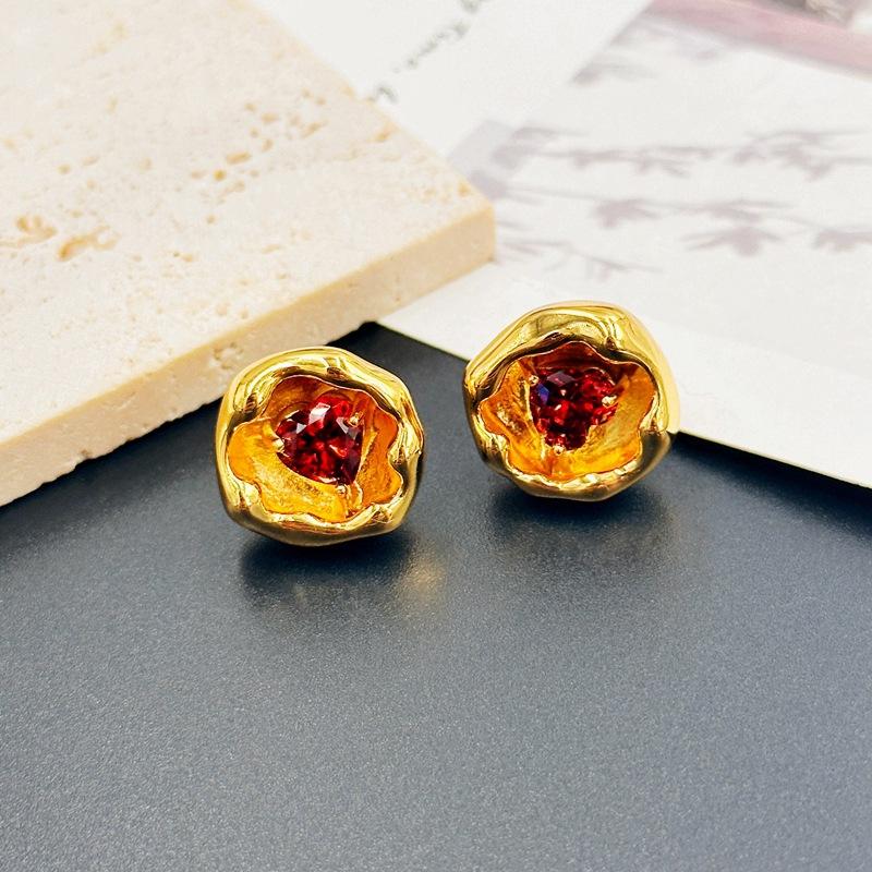 Fashion Earrings Women S Irregular Round Bud Love Zircon Stud Earrings