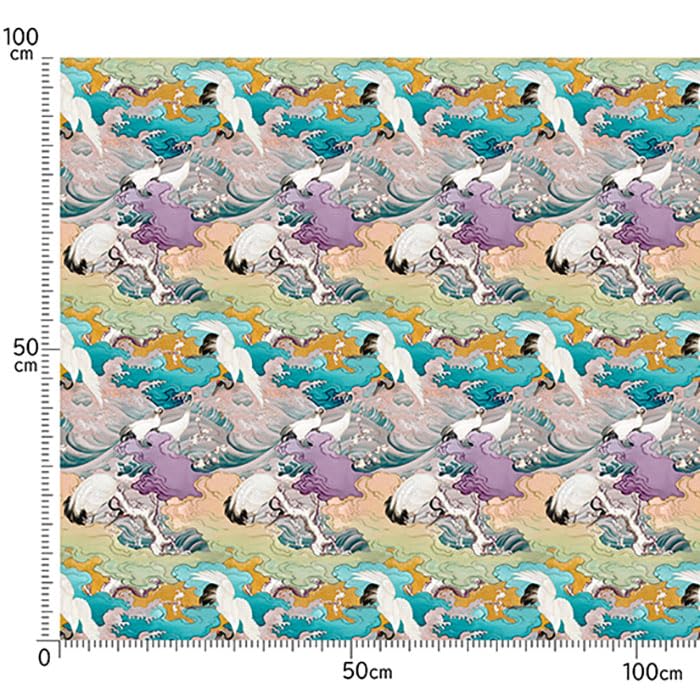 Japanese Bird and Crane Pattern Style Broadcloth Fabric for Made in Size 23C 110cm x nora.KM1040-BR-C Ukiyo-e Crafts, Cotton, Japan, Pre-Cut, (Light