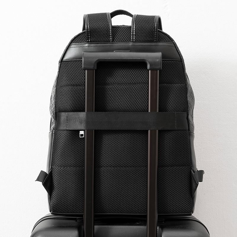 Embossed Woven Top Layer Cowhide Backpack Genuine Leather Backpack for Men Stylish Large Capacity Computer Bag
