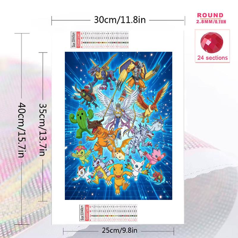 Digimon Adventure Group Art Set Pattern  3pcs 100% Round Full Drill 5D DIY Diamond Painting Embroidery Cross Stitch Rhinestone Décor