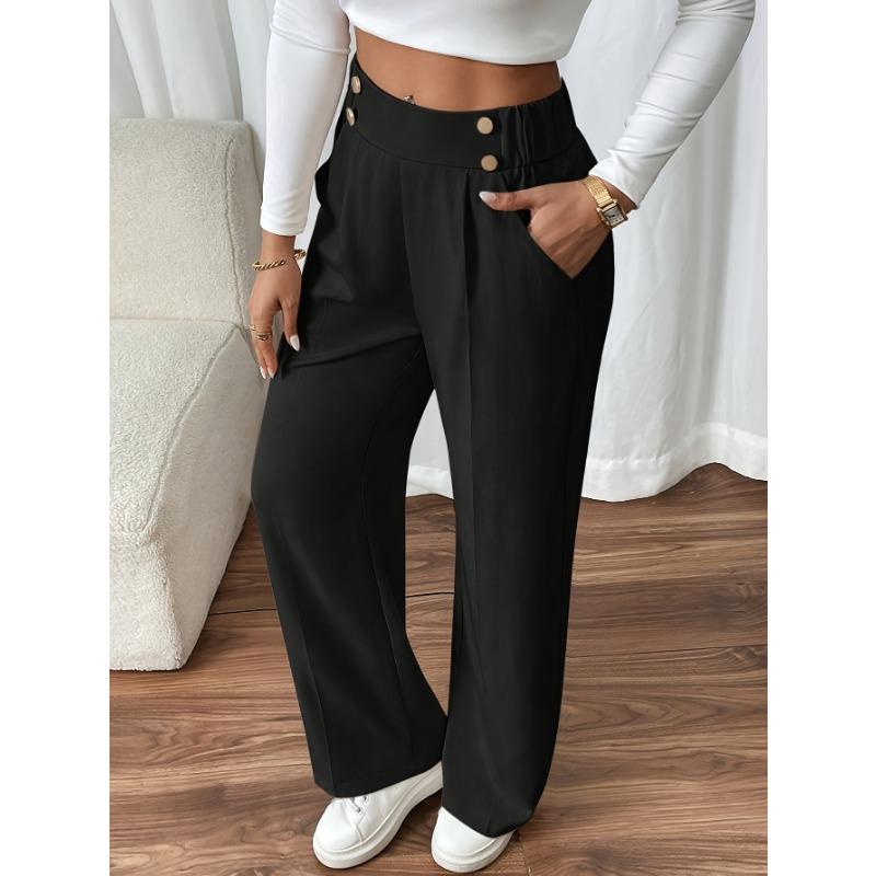

Women s Elegant High-Waist Wide Leg Pants Comfortable Casual or Office Wear, Relaxed Fit Pants S чорний