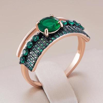 Grüne Zirkon Schwarz Vergoldete Ringe für Damen Goldene Ringe Accessoires Persönlichkeit Kostüm Schmuck Passende Ohrringe