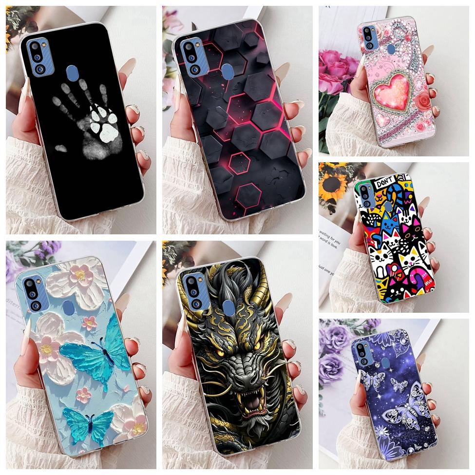 For Samsung M21 2021 Case Clear Fashion Cute Cat Cool Luxury Painted Soft Funda For Samsung Galaxy M21 2021 Back Cover SM-M215G