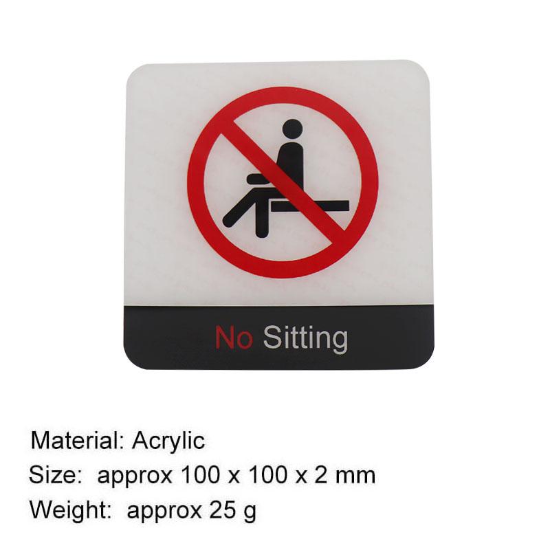 Pop Black Acrylic Creative Signage No Sitting Sign Wall Label Sticker Warning Badge for Fire exits Equipment operation areas Narrow corridors