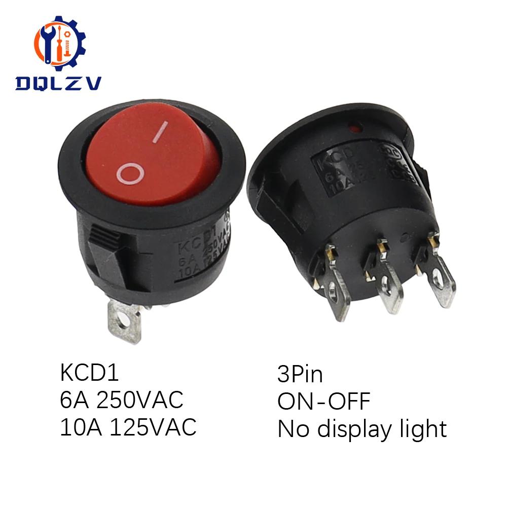22mm Red Black White ON/OFF Round Rocker Toggle Switch 6A/250VAC 10A 125VAC Power Switch Cap with Plastic Push Button Switch