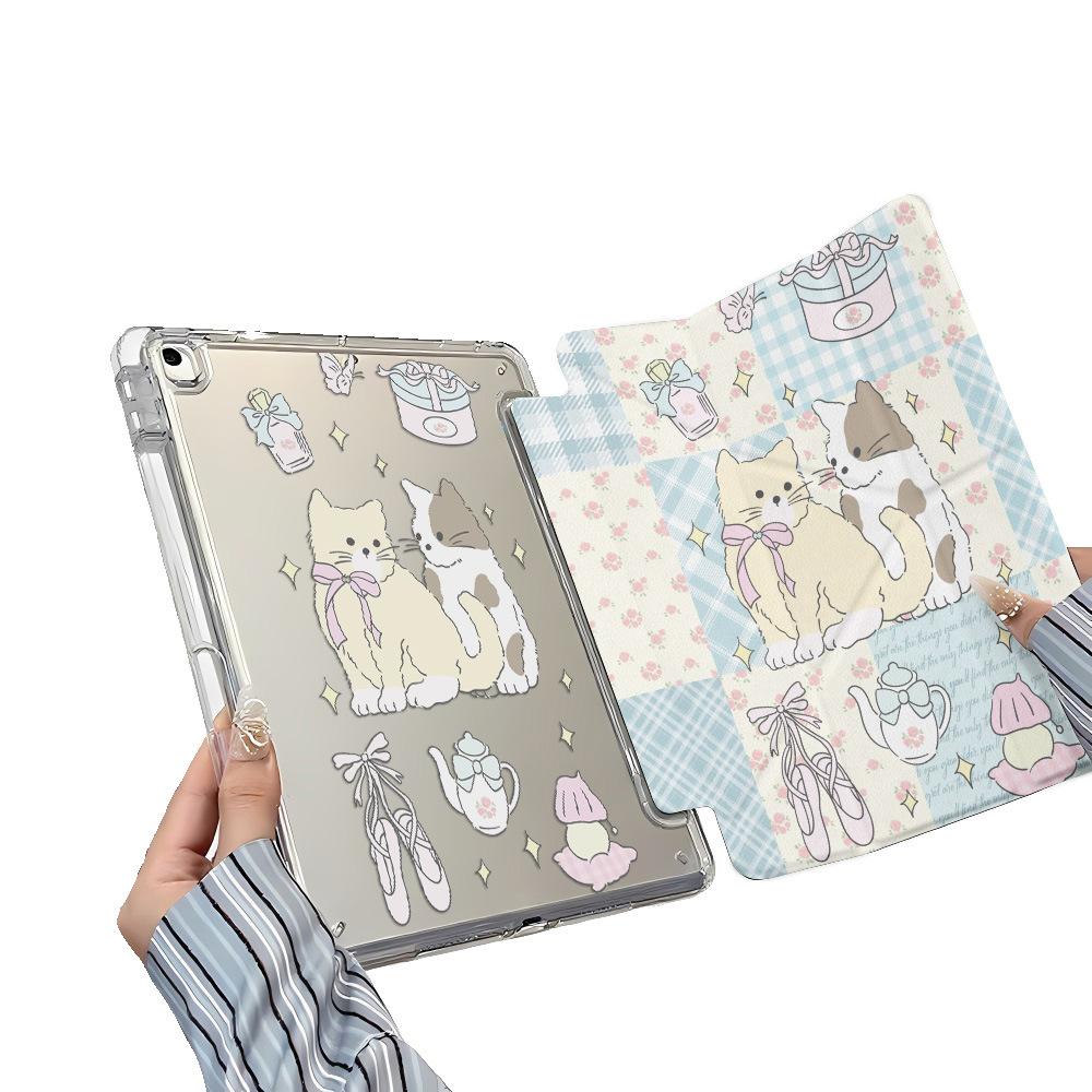 Two Kittens for iPad Pro 11 Inch Y Folded Edge Sticker, Tablet Protective Case with Pen Slot iPad Pro13 Inch