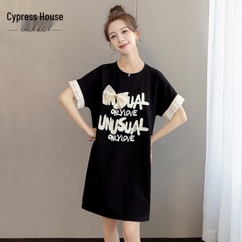 Women s Round Neck Spliced A-Line Dress M