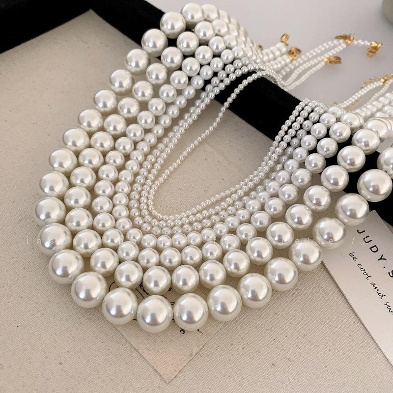 French Long Stacked Colored Pearl Necklace, Simple Temperament Collarbone Chain, Retro Necklace for Women