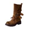 Damen 2025 Retro Schnür-Martin-Stiefel - Dicke Sohle Gürtelschnalle Mid-Calf Motorradstil