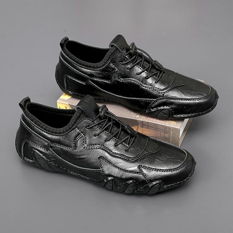 Leather Casual Shoes For Men Handmade Flats Sneakers Men No-tie Soft Moccasins For All Season Male Footwear Plus Size 38-46