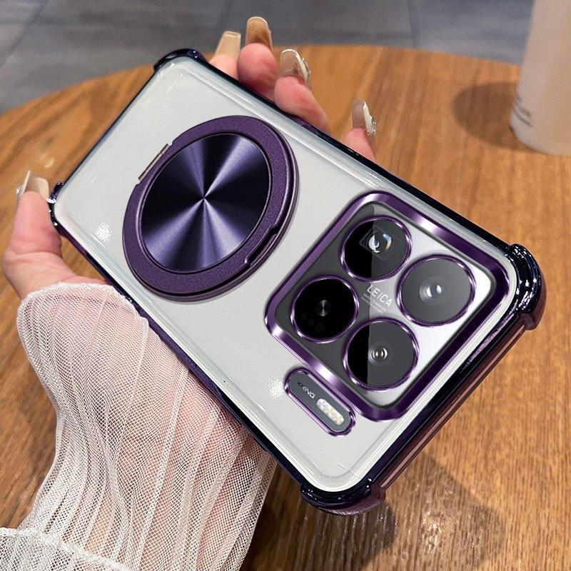 360 Degree Rotating Magnetic Bracket Phone Case For Xiaomi 15T 15S 15 14 14T Pro Clear Shockproof Plating Cover