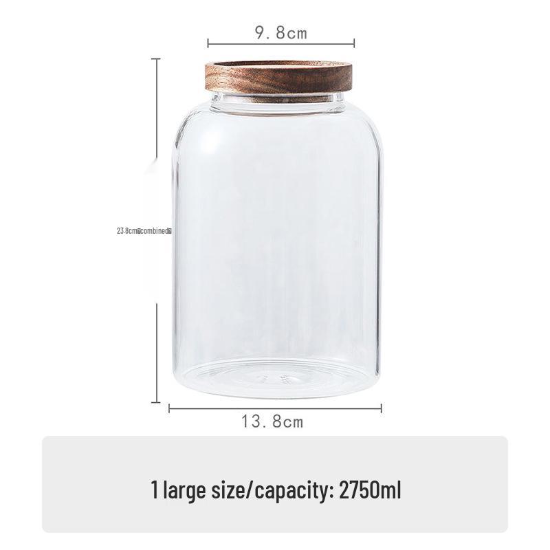 Large Capacity Threaded Glass Jar with Wooden Lid for Storage - Suitable for Green Plum, Grape Infused Wine, Dried Tangerine Peel, and Grains.