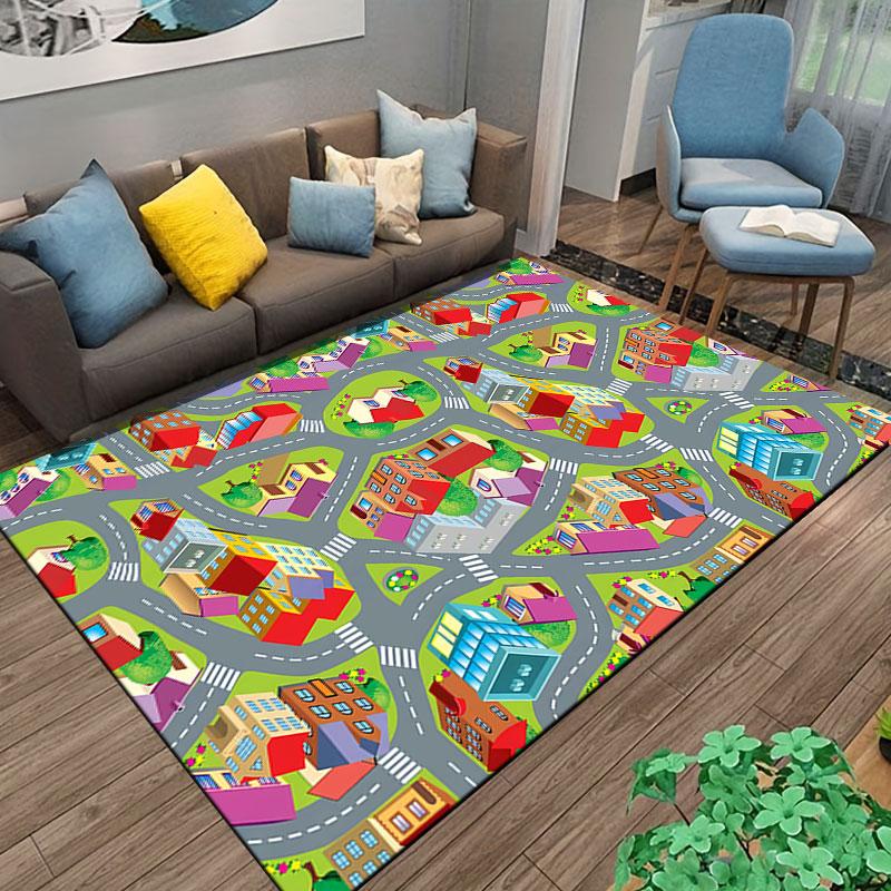 Colorful Town Road Carpet suitable as a non-slip mat for the living room or bedroom sofa