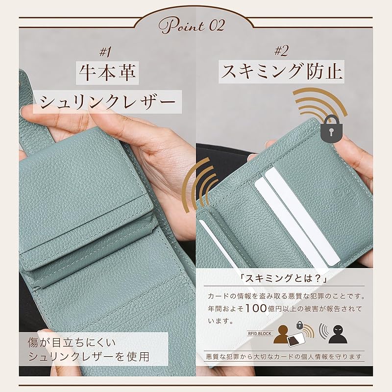 [BLUE SINCERE] mini wallet ladies genuine leather large capacity Bills don't break box type bi-fold wallet Thin small wallet skimming block / HW5