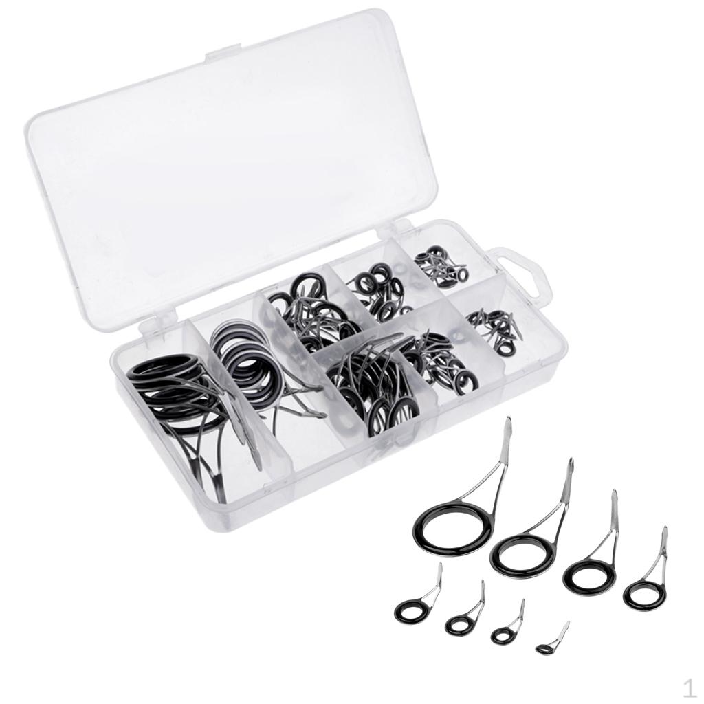 

70Pcs/box Mixed Size Fishing Rod Guides Stainless Steel Tips Repair Kits