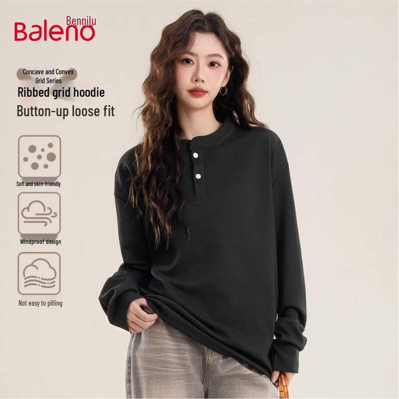 Baleno Women's Waffle Knit Henley Long Sleeve T-Shirt