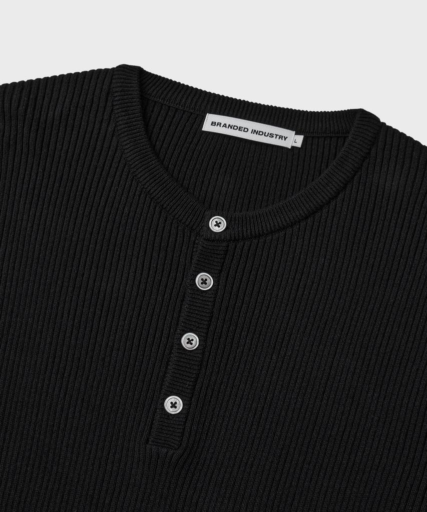Beulaendideu Hard Twist Ribbed Henley Neck Knit [Black]