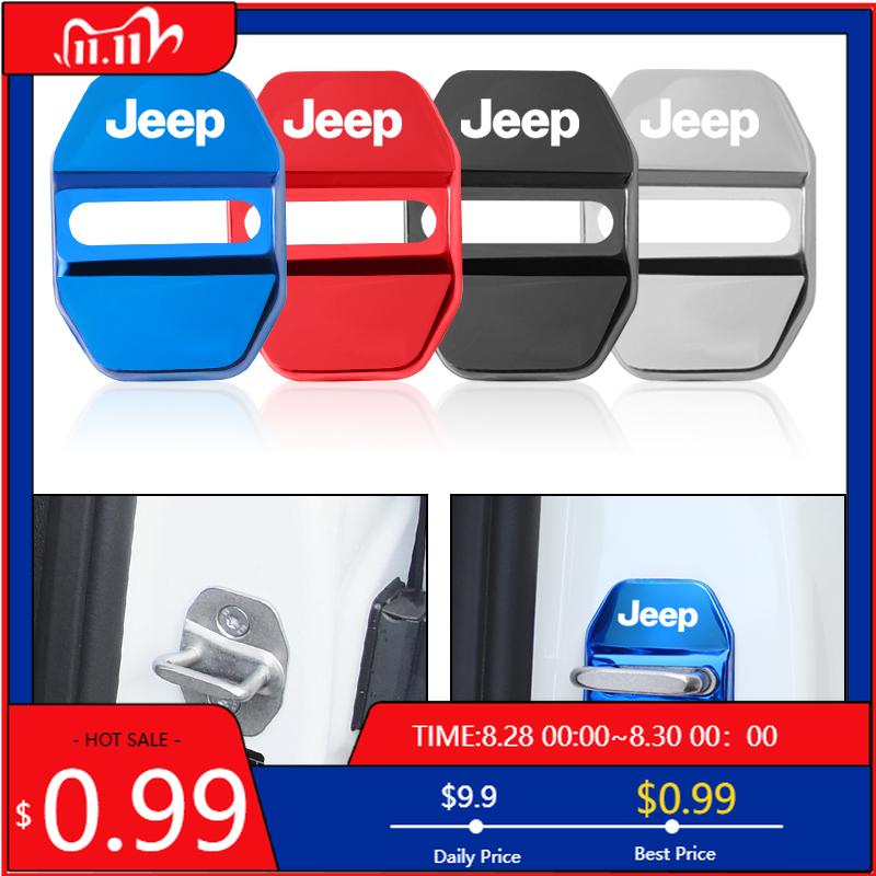 Cup Holders 4PCS Car Door Lock Cover Protective Covers Accessories For Jeep Grand Cherokee Wrangler JK Gladiator Compass Renegad
