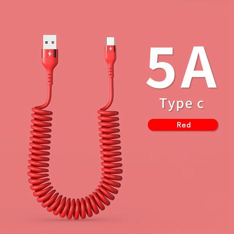 Spring Telescopic  66W 5A Fast Charging Type C Data Cable USB 3A Micro Car Phone Charger for iPhone13 14 Pro Sumsung Xiaomi POCO