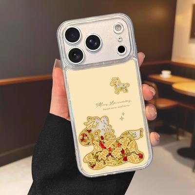 Year of the Horse Flowing Sand Compatible with Apple 17 Pro Max Transparent 16 Lucky Fortune 15 Set 14 Soft 13 New Year Red Phone Case