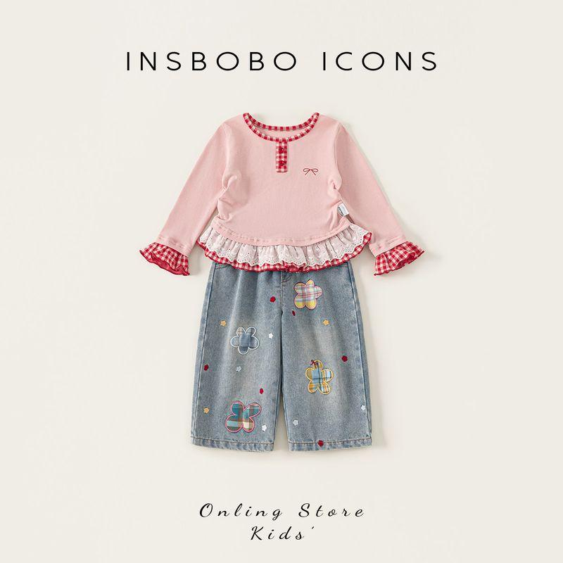 Insbobo Girls  Outfit 2026 Spring New Children s Clothing for Girls, Stylish and Trendy Spring Outfits for Kids Pink 80