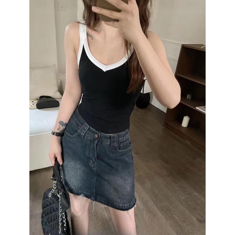 All Strap with Chest Pad One Cup Inside To Wear Slim-fit Sleeveless Bottom Coat Color Vest Woman