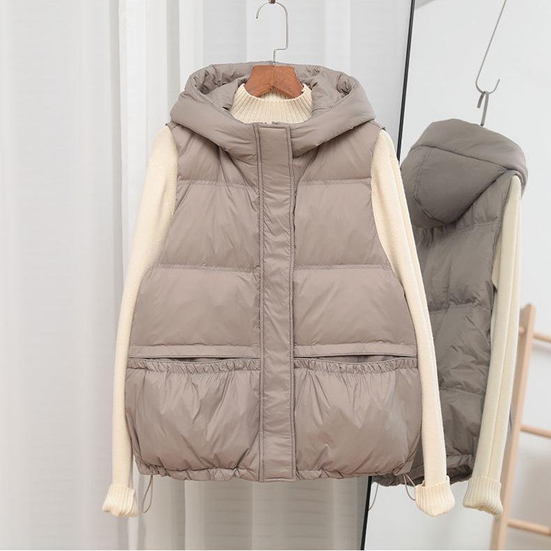 White Duck Down Jacket, Vest Women's Short Model, New Light and Thin Outer Wear Hooded Vest In Autumn and Winter