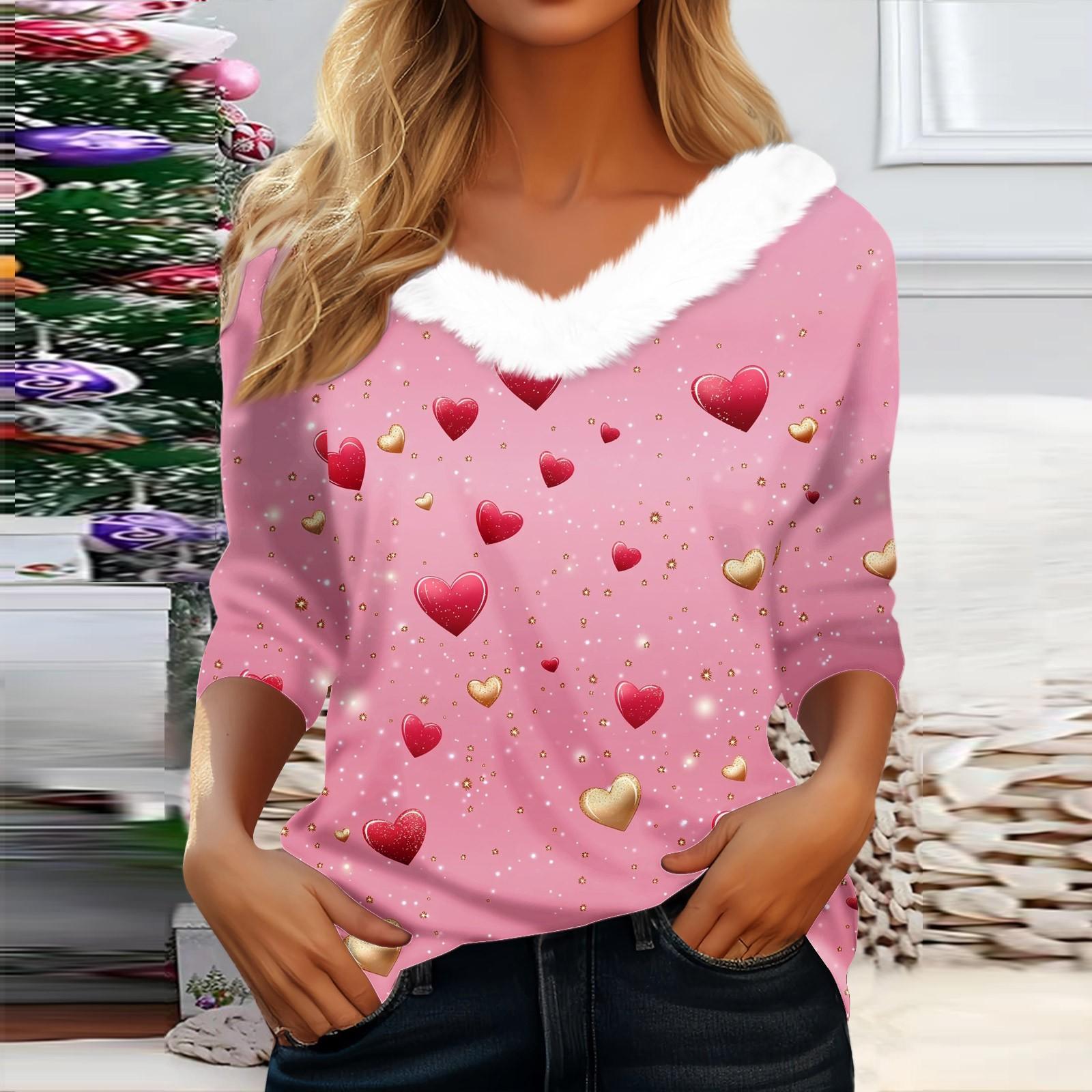 

Женский свободный повседневный топ с длинными рукавами и принтом из плюша с V-образным вырезом, топ с длинными рукавами XXXL