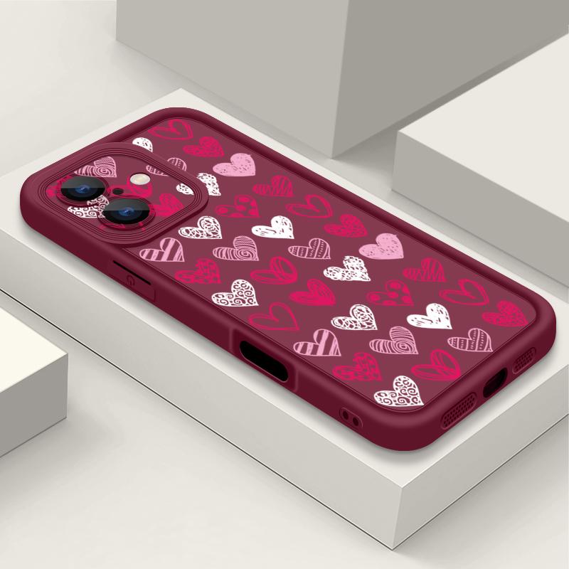 Luxury Flowers Love Heart Phone Case For iPhone 16 15 14 13 12 Pro Max Plus 11 16e XR XS Heart TPU Soft Shockproof Case Cover