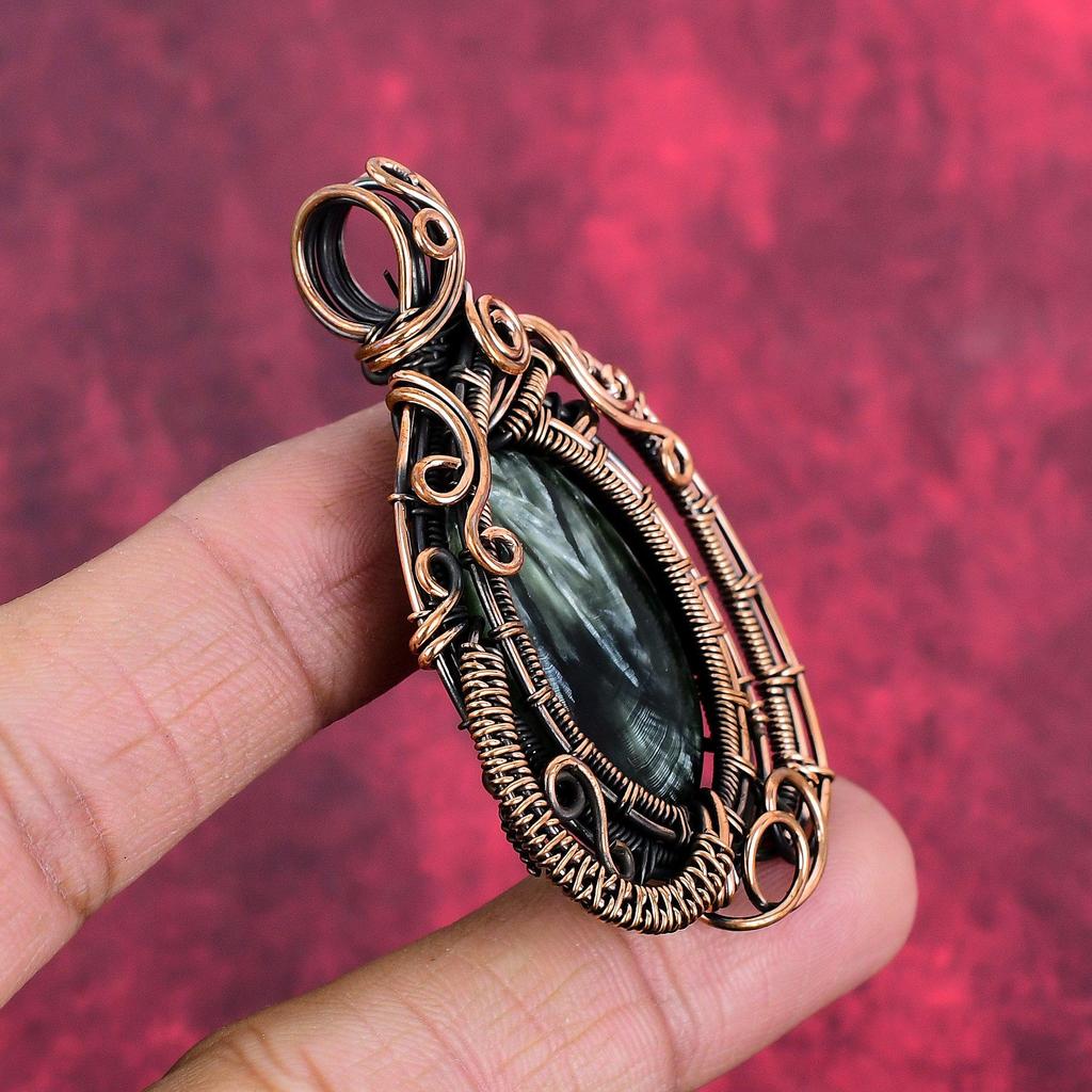 Seraphinite pendant copper wire wrapped pendant handmade pendant copper jewelry original gemstone pendant wire wrap jewelry anniversary gift