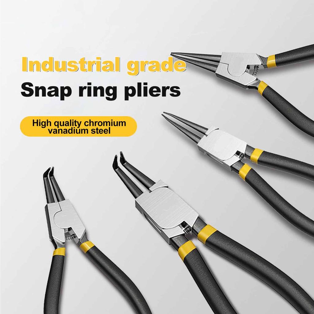 4pcs Circlip Plier Set 7'' Long Nose Plier Staight Bent Plier Inner Outer Staight Bent Plier Retaining Snap Ring Remover Tool