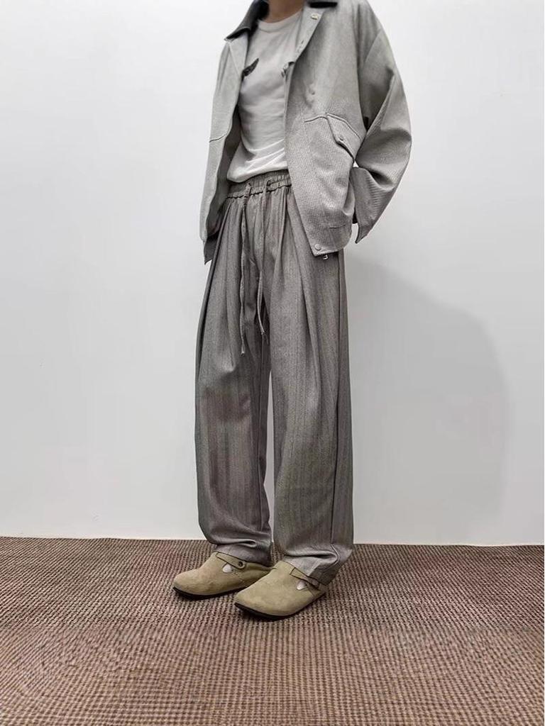 Men's Retro Slim Fit Striped Dress Pants - Casual, Loose, High Street Style for Spring and Autumn