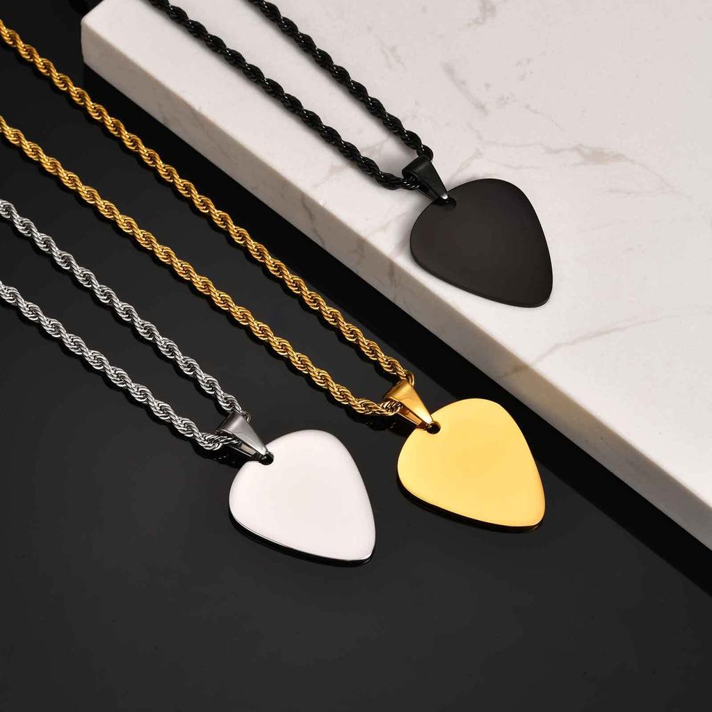 Vnox 60cm Gitarrenplektrum Anhänger Halskette für Männer, Edelstahl Schwarz Gold Silber Farbe Gedrehte Kette Punk Schmuck Geburtstagsgeschenk