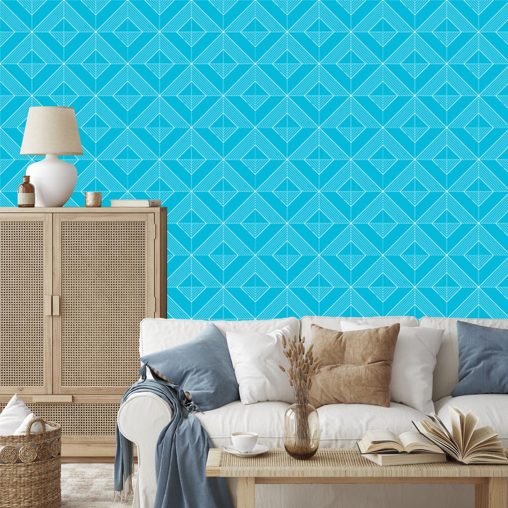 Geometric Rhombus Turquoise Wallpaper, Soft Shapes 50x1000