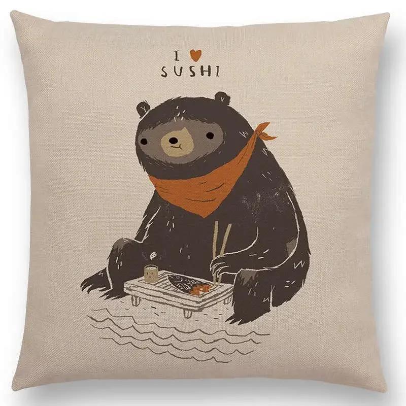 Magical Animals Sofa Throw Pillow Case Fantasy Adventure Fairy Tales Bear Walrus Wild Boar Bird Dog Cushion Cover