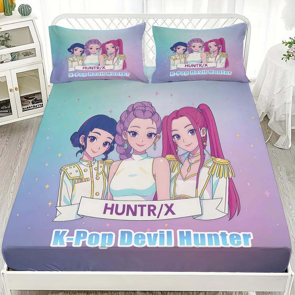 K-Pop D-Demon Hunters Fitted Sheet from for Home Decor, Customized DIY Bed Cover Deep Pocket with 2Pillowcases