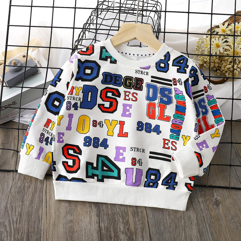 Kinder Herbst Langarm O Hals Cartoon bedruckte T-Shirt Tops für Unisex