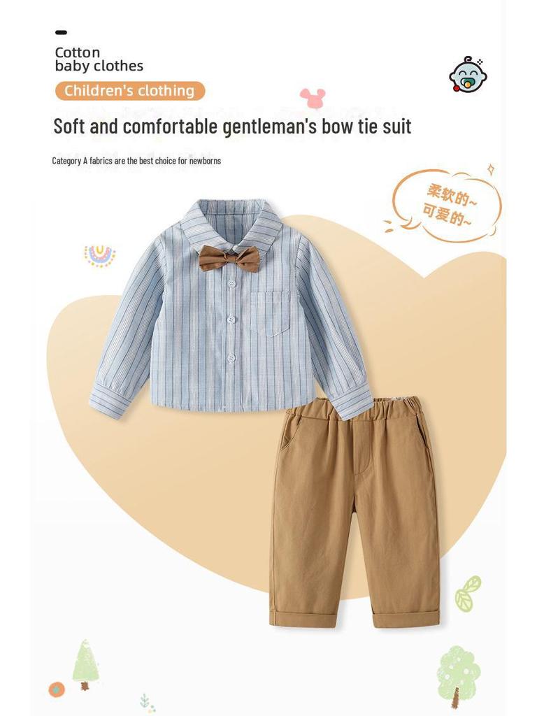 Children's Striped Long-Sleeve British-Style Two-Piece Suit for Boys, Spring 2025