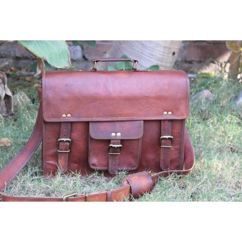 Vintage Aktówka Torba Miękka Skórzana Torba Na Laptopa Na Ramię