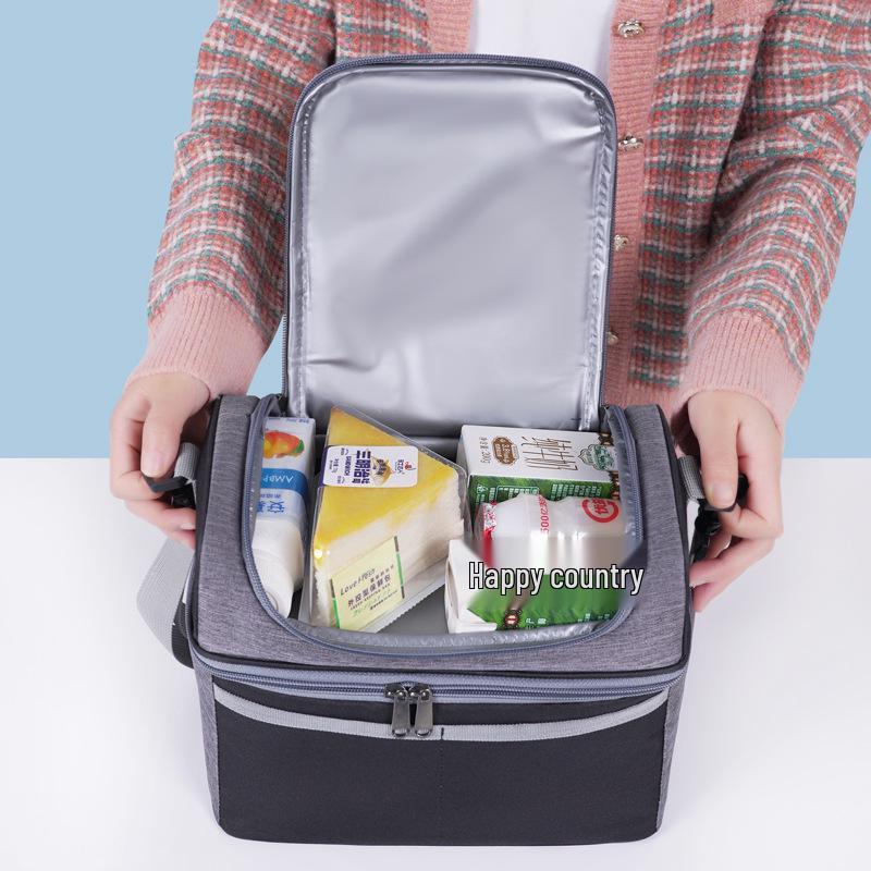 Double-Layer Color-Block Insulated Crossbody Lunch Bag - Large Capacity Bento Handbag