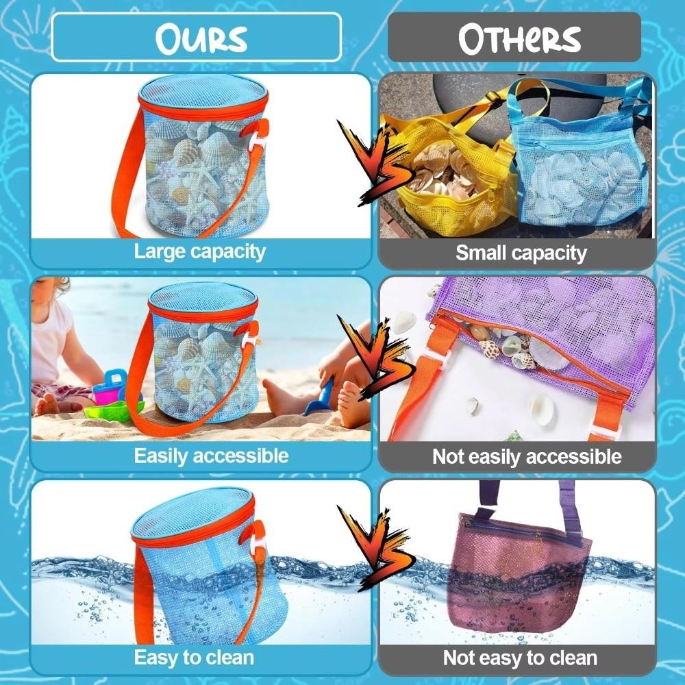 Portable Shelling Collecting Tools Beach Mesh Bag Extra-Large Adjustable Straps Beach Storage Bags Net Backpack Bags Beach