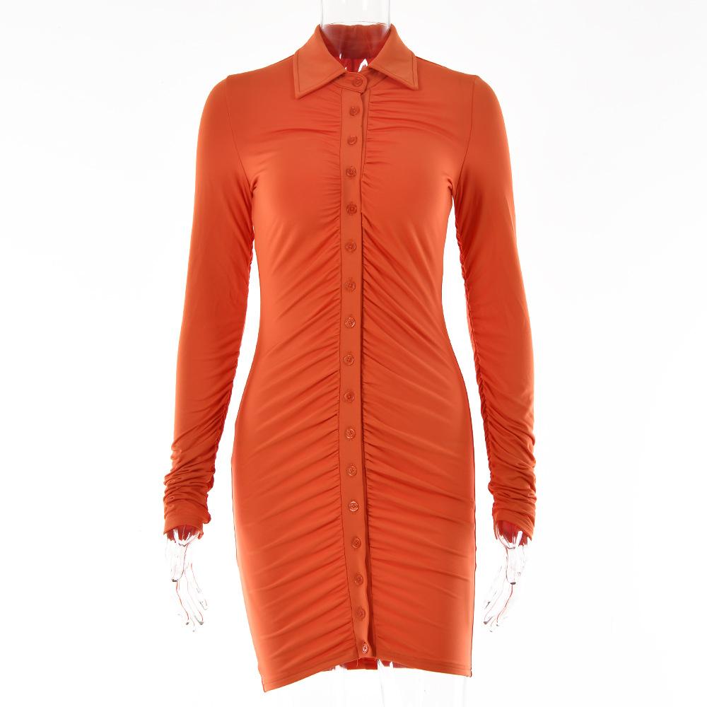 Ins Sexy Internet Celebrity Hottie Lapel Tight Skirt Summer New Single-breasted Cardigan Pleated Dress